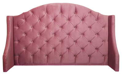 Pink velvet bed headboard isolated on transparent