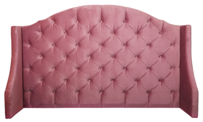 Pink velvet bed headboard isolated on transparent
