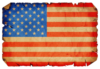 American flag on old vintage paper scroll