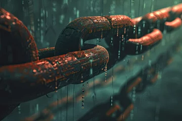 Fotobehang Blockchain technology connections, Cryptocurrency digital encryption © Murda