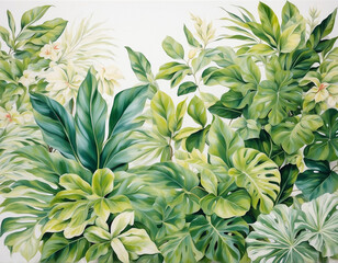 Tropical exotic plants with oil painting artistic style