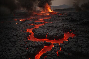 Earth lava crack volcanic texture ground fire burn explosion stone liquid black red inferno planet