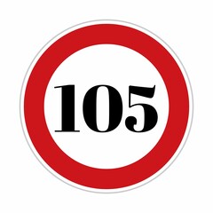 105 kmph or mph speed limit sign icon. Road side speed indicator safety element. One hundred five speed sign flat isolated on white background 