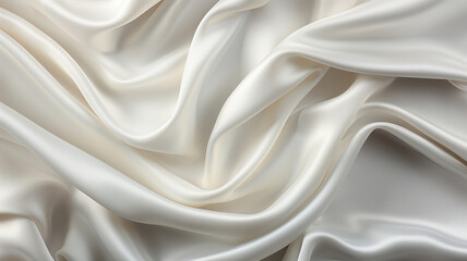 Abstract white luxurious wavy fabric satin silk background. Beautiful background luxury cloth with drapery and wavy folds