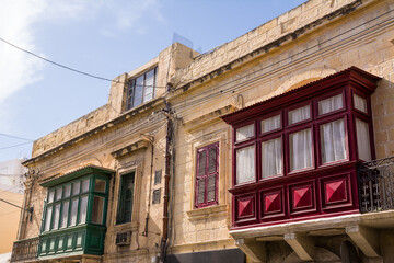 Gallarija, closed balconies, typical of Malta, red and green in colour - 727852204