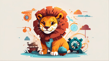 Lion cartoon style. AI generative