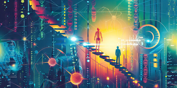 Biotechnology: A Vector Illustration of Bioengineered Organisms and Genetic Engineering, Illustrating Futuristic Biotechnological Advancements