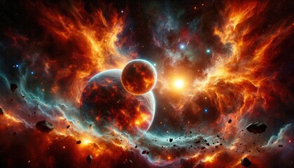 Inferno Nebula and Planetary Alignment