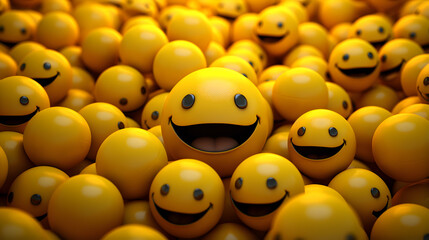 Large group of yellow balls with smiling face