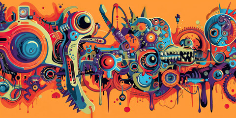 Biomechanical Creatures: A Vector Illustration of Futuristic Creatures with Organic and Mechanical Components, Blurring the Line Between Man and Machine