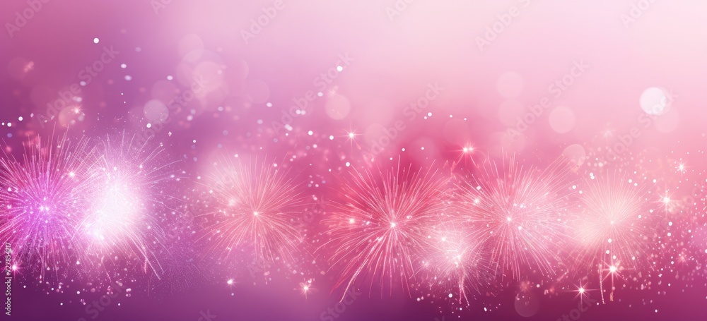 Aufkleber a captivating display of enchanting pink fireworks and sparkling bokeh set against a soft purple gra