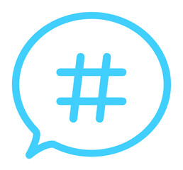 シンプルな水色のハッシュタグと吹き出し
