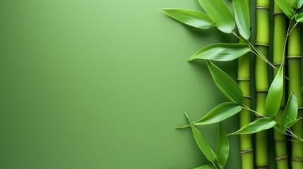 Fototapeta na wymiar Natural green bamboo leaves frame isolated copy space background. AI generated image