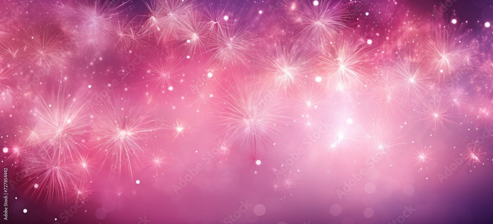 Poster a captivating display of enchanting pink fireworks and sparkling bokeh set against a soft purple gra