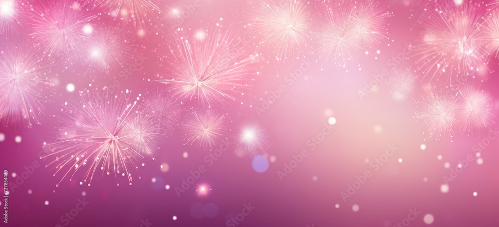 Poster a captivating display of enchanting pink fireworks and sparkling bokeh set against a soft purple gra