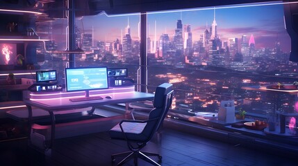 a computer desk with two monitors on top of it