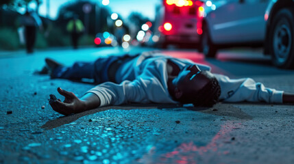 Black man lying on pavement, crime victim