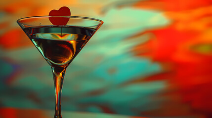Martini Cocktail with Copy Space and Mini Heart,  Card od love in green 