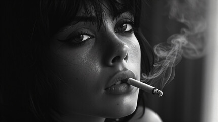 Obraz premium Closeup of a smoking woman in black and white