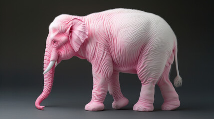 Pink elephant on dark background, side view