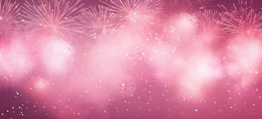 The magical allure of pink fireworks and sparkling bokeh against a gentle purple gradient background, evoking a sense of wonder and delight.