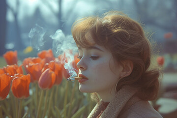 woman smoking in a moon field