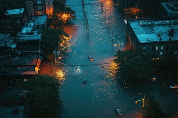 Flooding in the city, top view