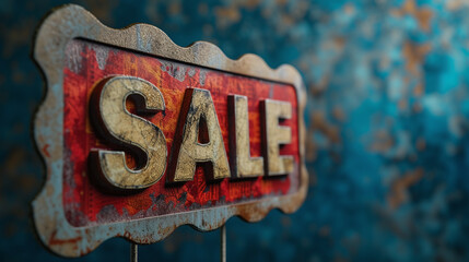 sign with the word sale in red against blue blackground - obrazy, fototapety, plakaty