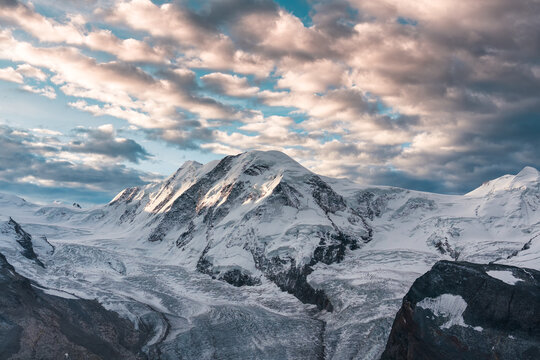 Gorner Glacier view of valley glacier of the Monte Rosa massif from the top of Gornergrat