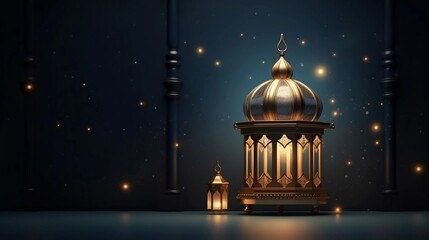 Premium Eid greeting card illustration with luxurious design. Eid Mubarak background with stars and moon. Islamic lamp design with Eid design - obrazy, fototapety, plakaty