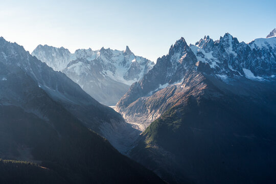 Mont Blanc massif in French Alps at Chamonix, France