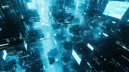 render of black and blue cyber technology inspired by the grid