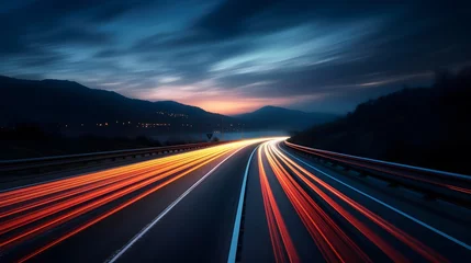 Foto op Aluminium a long exposure photo of a highway at night © Nantarat