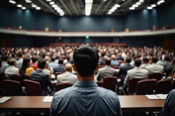  Rear view of audience in the conference hall or seminar meeting, business and education concept - obrazy, fototapety, plakaty