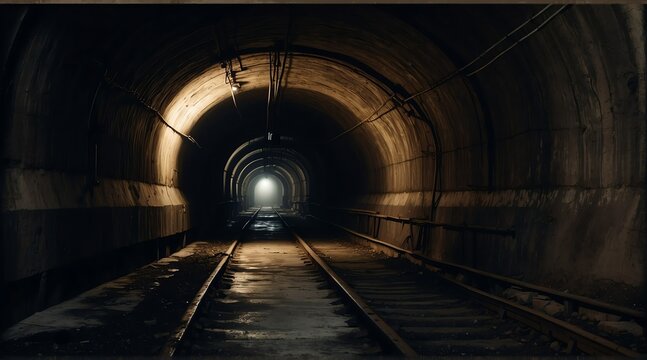 Vintage photo of a dark tunnel, industrial revolution old photograph, noir concept from Generative AI © SevenThreeSky