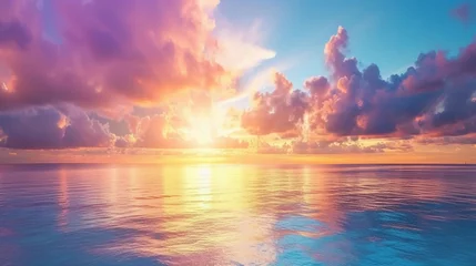 Crédence de cuisine en verre imprimé Coucher de soleil sur la plage Stunning colorful sunset with clouds on the horizon of the South Pacific Ocean. Luxury travel
