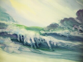 brush stroke Original watercolor painting  wave  sea  abstract expressionism background for design