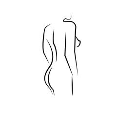 Silhouettes of lovely lady. Beautiful girl stand in different pose. The figures of women are nude, feminine and slender. Vector illustration 7 6 9 9