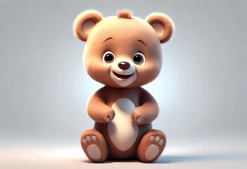 A Adorable 3d rendered cute happy smiling and joyful baby teddy bear cartoon character on white backdrop