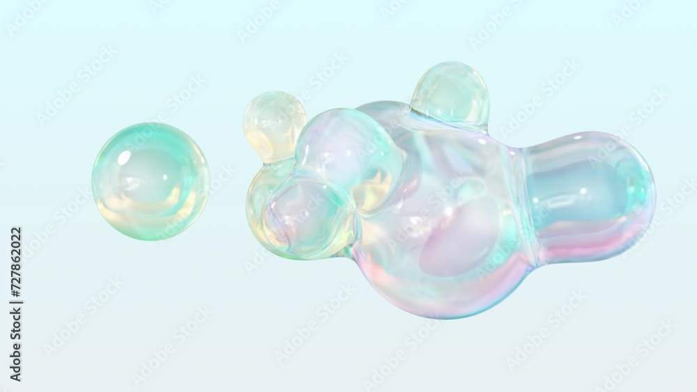 Poster transforming liquid blobs in a metaball animation. 3d abstract colorful metaballs in the background.