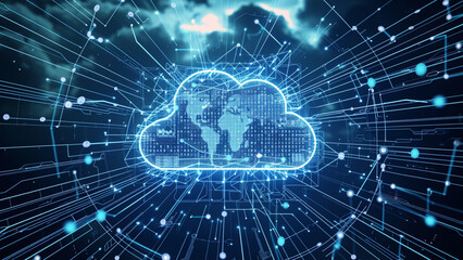 Obraz premium Cloud computing technology concept, futuristic style.