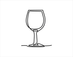 Simple Outline Of Glass Cup. Glassware In One Countinuous Line Art. Wine Glass Line Art.