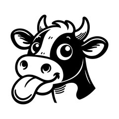 Cute cow shows tongue animal farm cattle pet logo vector illustration Funny cartoon childrish style illustration