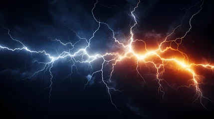 Poster Roaring thunderstorm, shocking lightning shines in the dark sky © bao