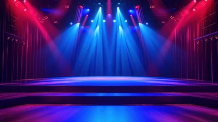 Foto op Canvas Empty modern stage with bright background for performance, stage lighting with spotlights for theater performance © Anzhela