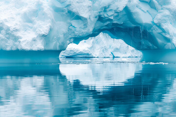 Iceberg with a natural arch, reflected in the water