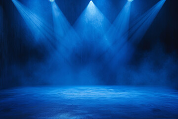 Abstract dark blue studio background with lighting on stage