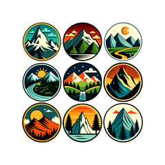 set of mountain logo vector icon