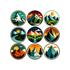set of mountain logo vector icon