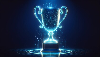 A trophy with futuristic connection circuit holographic design - obrazy, fototapety, plakaty